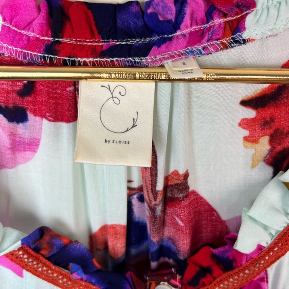 E by Eloise Mint Floral Blouse, Small - Picture 5 of 7